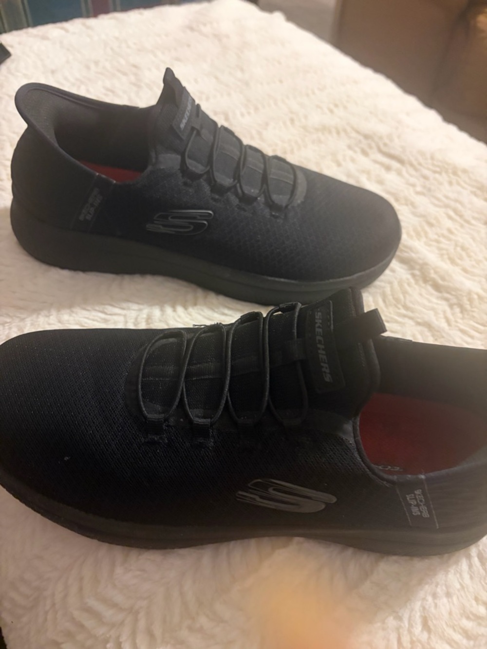 Skechers Women’s Black Slip-On Athletic Sneakers with Elastic Laces